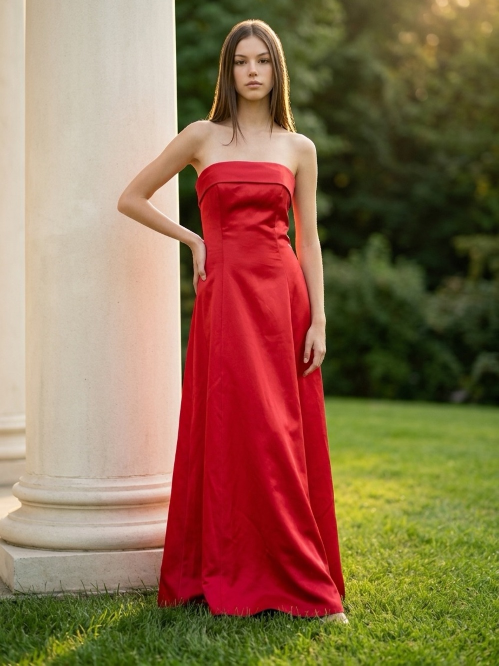 Satin Strapless Evening Gown with Matching Shawl